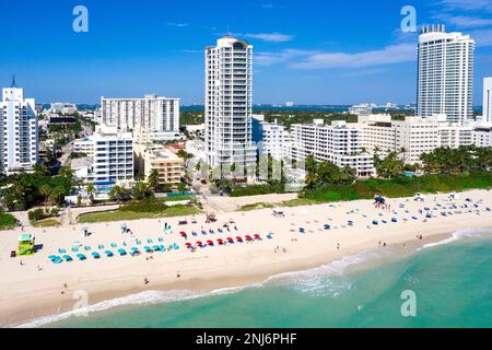 Luftaufnahme des Strandes, Miami Beach, Florida, USA Stockfoto