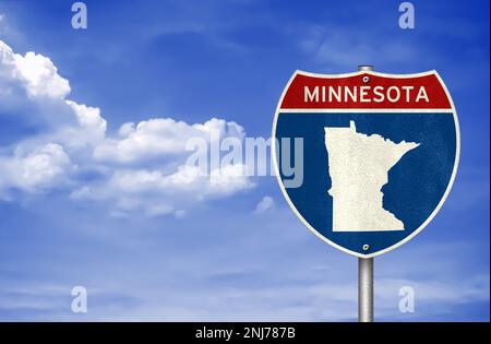 Karte des Bundesstaats Minnesota - Straßenschild Stockfoto