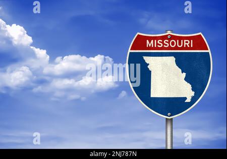 Karte des Bundesstaates Missouri - Straßenschild Stockfoto