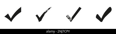 Häkchen und Symbol für X-Satz. Einfache Web-Schaltflächen. Häkchen und x oder bestätigen. Rundes Häkchen. Stock Vektor