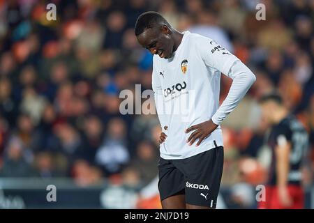 Mouctar Diakhaby von Valencia CF während des Spiels La Liga zwischen Valencia und Athletic Club spielte am 11. Februar im Mestalla Stadium in Valencia, Spanien. (Foto von PRESSIN) Stockfoto