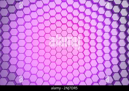 Mosaik aus sechseckigen Waben. Violetter abstrakter Hintergrund.3D-Rendering Stockfoto