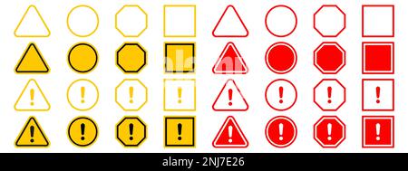 Warnschilder gesetzt. Ausrufezeichen. Stock Vektor