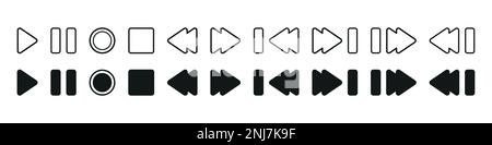 Symbolsammlung für Medien- und Videoplayer. Stock Vektor
