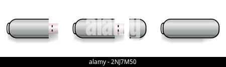 Realistisches Flash-Laufwerk-Modell, offen und geschlossen. Stock Vektor