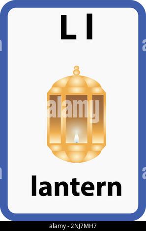 Alphabet-Karteikarte für Kinder mit dem Buchstaben l aus der Laterne Stock Vektor