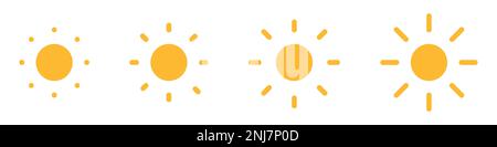 Vektor der Sonnensymbole auf weißem Hintergrund isoliert. Sonnenschein-Set. Stock Vektor