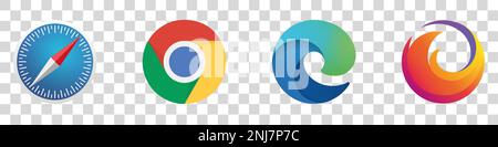 Vektorsatz des Browser-Logos: Chrome, Firefox, Safari, Edge. Stock Vektor