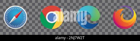 Vektorsatz des Browser-Logos : Chrome, Firefox, Safari, Edge.Vector Illustration. Stock Vektor