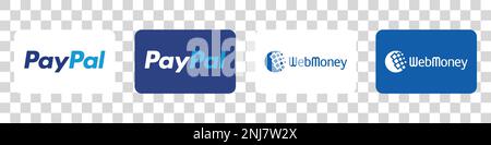 PayPal-, Apple PayPaypaly- und WebMoney-Logo. WebMoney und PayPal Stock Vektor