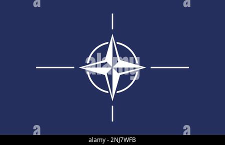 Vektor von NATO-Flaggen auf einem Metallmast, isoliert auf weißem Hintergrund. Stock Vektor