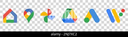 Neues Google Produkt- und Programmlogo auf weißem Hintergrund, google Icons Kollektionen Stock Vektor