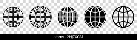 Weltsymbole eingestellt. Weltplanet Earth Icon Kollektion. Globen mit Weltkarten-Symbol. Stock Vektor