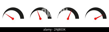 Tachometer, Drehzahlmessersymbol. Geschwindigkeitsanzeige. Internet-Geschwindigkeit. Leistungskonzept. Tachometer eingestellt. Geschwindigkeitsschild Stock Vektor