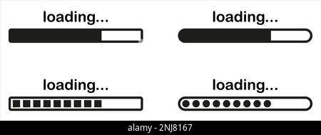 Satz von Symbolen zum Laden von Vektoren. Fortschrittssymbol für Ladebalken. Downloadfortschritt. Stock Vektor