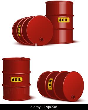 3D realistische Vektorsymbole. Rote Ölfässer. Stock Vektor