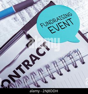 Handgeschriebenes Schild Fundraising Event. Internet Concept Campaign, deren Zweck es ist, Geld für eine Sache zu sammeln Stockfoto