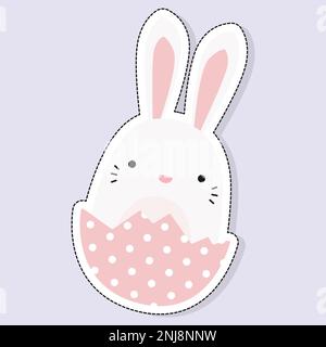 Osterhase in Eierschale. Vektoraufkleber für Ostern. Stock Vektor