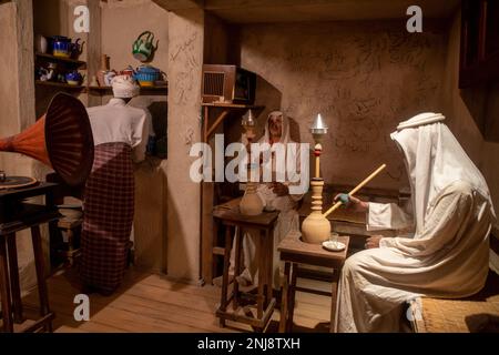 Eine Galerie des Nationalmuseums von Bahrain. Die Ausstellung zeigt ein traditionelles Leben. Stockfoto