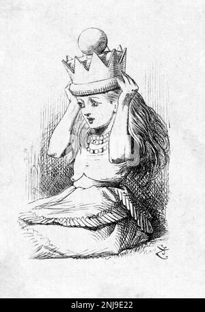 Alice mit der Krone, eine Illustration von Sir John Tenniel für Lewis Carrolls "Through the Looking-Glass, and What Alice Found There", Gravur 1872 Stockfoto