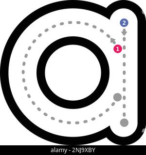 Nachschlagebuchstabe ein Kleinbuchstabenelement mit gepunkteten Linien für Kinder im Kindergarten und Vorschulalter, das für die Übung zum Schreiben verwendet wird Stock Vektor