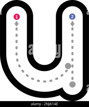 Nachzeichnen des Alphabets U Kleinschreibung Vorschreiben gepunktete Linie Element für Kindergarten- und Vorschulkinder Arbeitsblatt für Handschriftübungen Stock Vektor