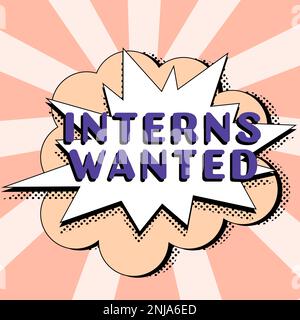 Schreiben mit Textanzeigen Praktikanten gesucht. Geschäftskonzept auf der Suche nach einem Praktikanten mit Teilzeitbeschäftigung Stockfoto