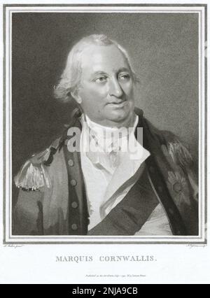 General Charles Cornwallis, 1. Marquess Cornwallis, 1738 – 1805, war General und Offizieller britischer Armee, eine alte Illustration aus dem Jahr 1795 Stockfoto