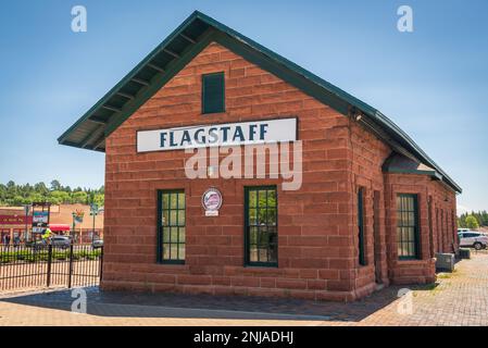 Der historische Zug Yard in Flagstaff, AZ Stockfoto