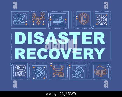 Wortbegriffe für Disaster Recovery dunkelblaues Banner Stock Vektor