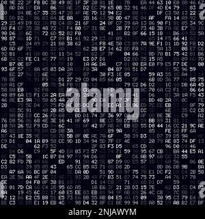 Technologischer Hintergrund. Hintergrund mit weißen ausgefüllten Hexadezimalpaaren. Mittelgroßes nahtloses Muster. Hervorragende Vektorillustration. Stock Vektor