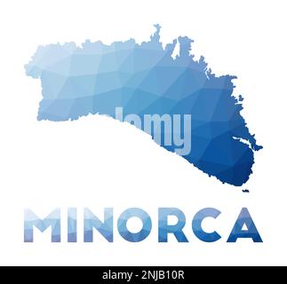 Niedrige Poly-Karte von Minorca. Geometrische Darstellung der Insel. Polygonale Minorca-Karte. Technologie, Internet, Netzwerkkonzept. Vektordarstellung. Stock Vektor