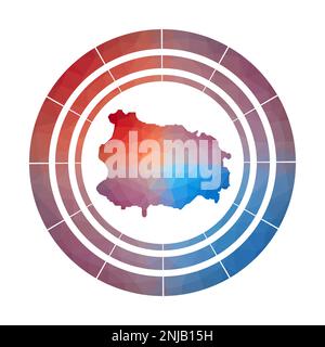 Ischia-Abzeichen. Helles, verlaufendes Logo der Insel in niedriger Poly-Form. Mehrfarbiges abgerundetes Ischia-Schild mit Karte im geometrischen Stil für Ihre Infografiken. Stock Vektor