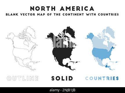Karte Nordamerika. Borders of North America für Ihre Infografik. Vektor Kontinentalform. Vektordarstellung. Stock Vektor