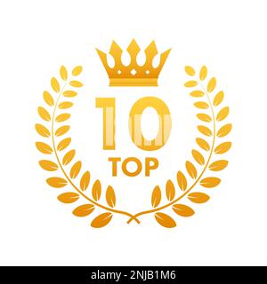 Top 10-Etikett. Goldene Lorbeerkranz-Ikone. Vektorgrafik. Stock Vektor