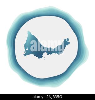 Providenciales-Logo. Abzeichen der Insel. Geschichtetes kreisförmiges Schild um die Rahmenform von Providenciales. Lebendige Vektordarstellung. Stock Vektor