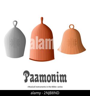 Musikinstrumente in der Bibelreihe. PAAMONIM sind Glocken aus Kupfer oder Silber. Stock Vektor