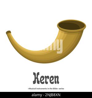Musikinstrumente in der Bibelreihe. KEREN ist ein Windinstrument aus einem gebogenen Horn. Stock Vektor