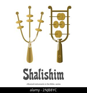 Musikinstrumente in der Bibelreihe. SHALISHIM ist ein antikes jüdisches Schlaginstrument, das Samuel erwähnt. Stock Vektor