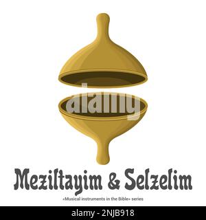 Musikinstrumente in der Bibelreihe. MEZILTAYIM und SELZELIM - Becken aus Eisen oder Kupfer. Stock Vektor