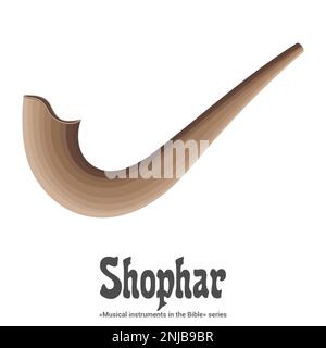 Musikinstrumente in der Bibelreihe. SHOFAR ist ein jüdisches rituelles Messinginstrument aus einem Tierhorn. Stock Vektor