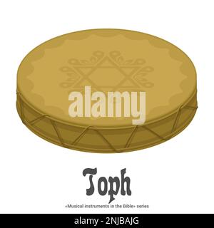 Musikinstrumente in der Bibelreihe. TOPH - Schlaginstrument aus Leder, auf Ringen gestreckt, möglicherweise ein Tamburin. Stock Vektor