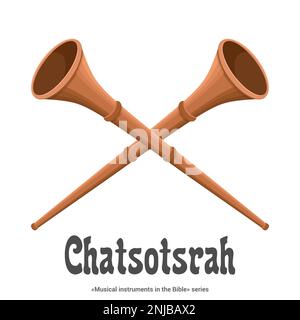 Musikinstrumente in der Bibelreihe. CHATSOTSRAH war dem Schofar ähnlich, aber aus Metall, oft Silber Stock Vektor