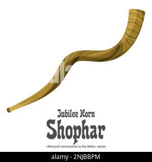 Musikinstrumente in der Bibelreihe. SHOFAR ist ein jüdisches rituelles Messinginstrument aus einem Tierhorn. Stock Vektor
