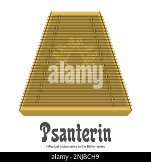 Musikinstrumente in der Bibelreihe. PSANTERIN - der Name stammt aus dem griechischen Wort, das "psalter" bedeutet. Manche meinen, es sei eine Harfe oder Psalterie. Stock Vektor