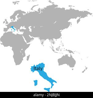 Die Karte Italiens ist auf der Karte Europas blau hervorgehoben Stock Vektor