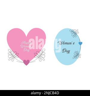 Design mit rosafarbenem Herz und hellblauer Elipse auf weißem Hintergrund mit Kopierbereich Stock Vektor