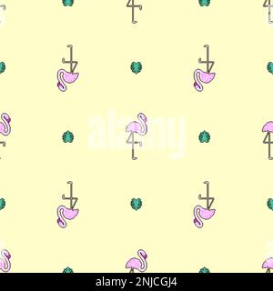 Nahtloses Pink Flamingo Pixel Art Muster. 8-Bit-Wasservogel mit blassrosa Gefieber-verpixeltem Hintergrund Stock Vektor
