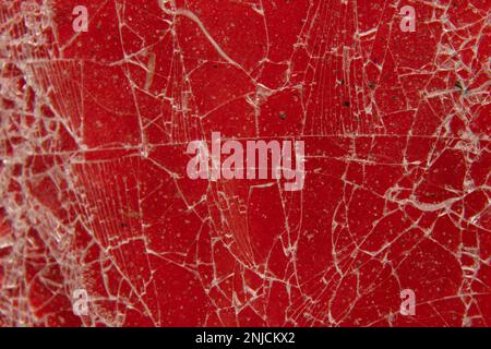 Zerbrochenes Glas auf rotem Hintergrund Stockfoto