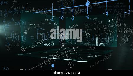 Bild der Datenverarbeitung und mathematischen Gleichungen über Bildschirme Stockfoto